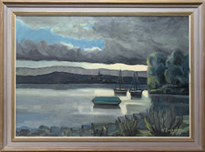 OLD LARGE FAUVIST MARINE PAINTING SIGNATURE TO DECIPHER