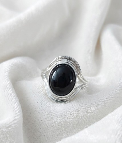 Bague obsidienne noire argent - obsidienne,