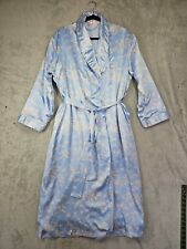 Victoria Secret Long Cozy Robe Pale Blue Feathers Design Lined Pockets  Sz XS/S
