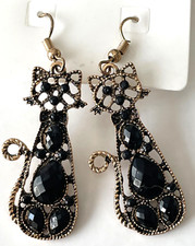 Boucle d'oreille Chat strass