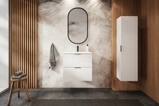 Meuble sous-lavabo suspendu FLOW façade rainurée blanc avec plateau