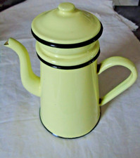 Cafetière ancienne émaillée jaune, complète, liseré noir très bel aspect.