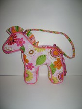 DOUGLAS BAG SACK PURSE with STRAP HORSE PONY PLUSH FLORAL WHITE PINK