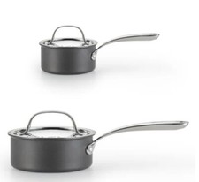 New Lagostina Nera Hard Anodized Nonstick 1- qt and 3-QT Sauce Pan set with Lids