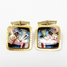 NYJEWEL Celiane & Ron CR Dunetz 24k 22k Yellow Gold Cloisonne Cufflinks