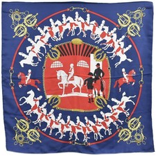 HERMES 100% Silk Carre 90 Scarf MANEGE Navy Red