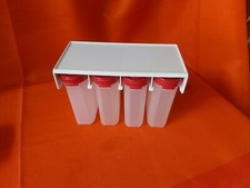 Tupperware 4 mini  boite modulaire rouge  à épices et son présentoir vintage 
