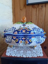 Soupière en faïence décor Vieux Rouen fait main