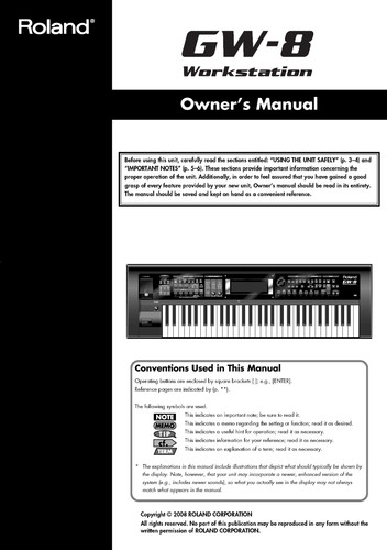 Roland owners manual user - gw-8,