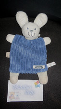 doudou plat lapin bleu côtelé blanc  brodé Royan NICOTOY