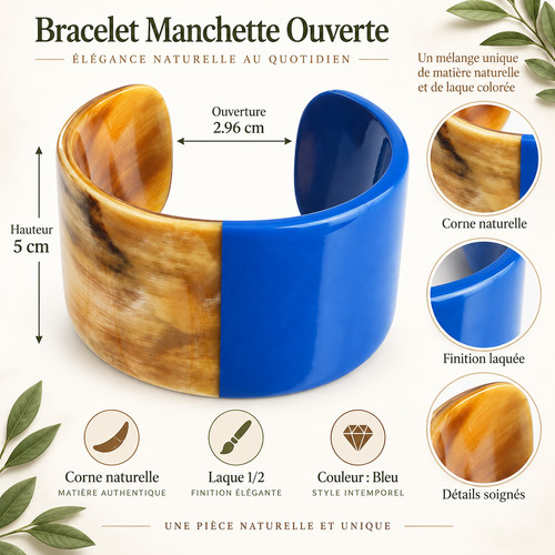 Bracelet manchette ouvert bleu