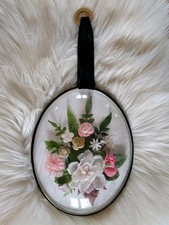 CADRE OVALE VINTAGE FLEURS SÉCHÉES VERRE BOMBÉ ROSE ET BLANC RÉTRO 