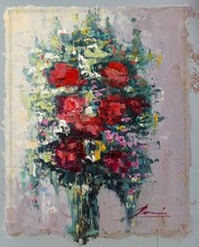 Tableau Bouquet de fleurs  signé panneau 40 x 30 cms