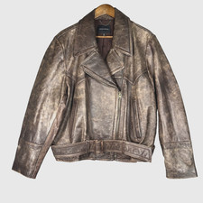 Banana Republic Canyon Brown Leather Blouson Moto Jacket Womens Size XL  Belted