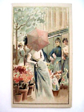 Lovely Victorian Trade Card "Au Bon Mache " -Woman w/Umbrella - Gold Accents  *