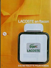 1986 LACOSTE MEN'S EAU DE TOILETTE PRESS ADVERTISEMENT IN BOTTLE