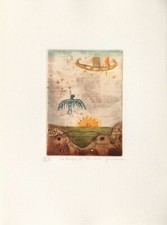 RENÉ CARCAN VOYAGE AU DELÀ DE LA TERRE II 1988 gravure signée