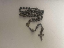 ANTIQUE METAL AND WOOD ROSARY BLACK BEADS