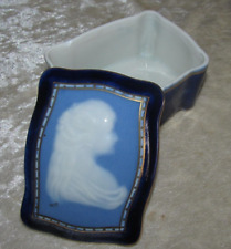Limoges Porcelain Candy Jar Jewelry Box Shades of Blue Bust Decor Woman