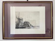 Ancienne Gravure Moulin à Vent d'après REMBRANDT VAN RIJN