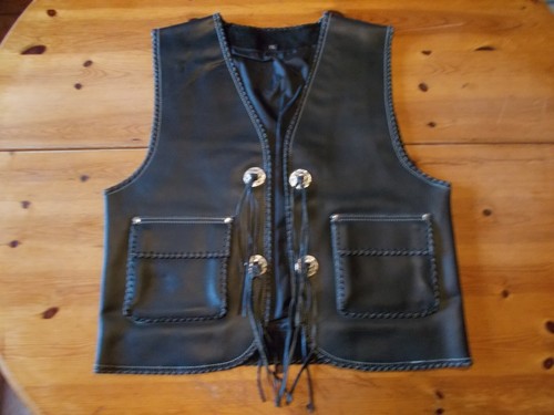 Gilet jacket cuir noir biker - cuir,