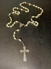 Antique Art Deco Period Rosary Mother of Pearl Beads Mounted on Solid Silver.