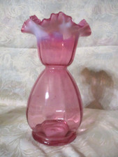 VASE  A JACINTHE ANCIEN -XIXème  En verre souffle collerette opalescente