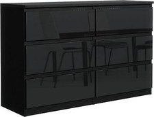 Commode Noir Brillant avec 6 tiroirs 120 cm - Commode Chambre Armoire Dressoir