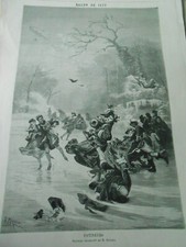 Engraving 1877 - Skaters Decorative Panel by Bayard