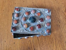 Boite à Bijoux Orientale Berbère avec Agates Orange et Verte Rectangulaire 12 cm