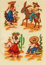 Vintage Water Slide Decals, Decoration, Pottery, Meyercord, Senorita, Siesta 70s