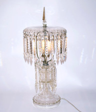 ANTIQUE EDWARDIAN CRYSTAL GLASS LUSTRE TABLE LAMP c1910