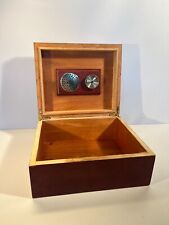 OLD MAHOGANY WOODEN CIGAR CELLAR BOX WITH HYGROMETER AND HUMIDIFIER