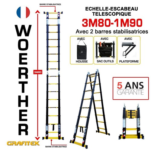 Escabeau telescopique alu - escabeau, en