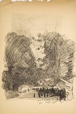 Jules PUNCEAU 1881-1961 large drawing original 1908 Feast of Pentecost Honfleur