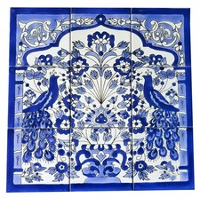 Fresque En 45x45 Blanc Bleu