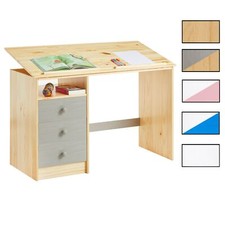 Bureau enfant écolier junior pupitre inclinable 3 tiroirs 1 casier pin massif