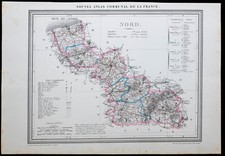 1854 - Département du Nord - Carte géographique et communale authentique