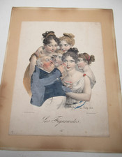 RARE BEAUTIFUL COLOR LITHOGRAPH "LES FIGURANTES" 1824 Signed L. Boilly