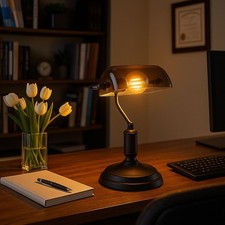Lampe De Bureau Lampe De Banquier Mobile LED Rétro Verre Fumé Noir
