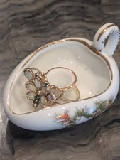 Ring Holder 24 Karat Gilt Gold Vintage Porcelain,Small Trinket Catch All Tiny 