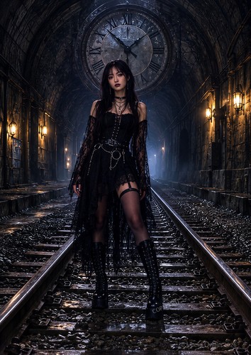 Femme gothique sur rails - femme,