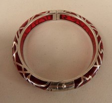 ANGELIQUE DE PARIS Veranda Sterling Silver Red Resin Hinged Bangle Bracelet 7"L