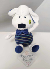 Peluche/Doudou Chien Blanc Bleu Vert Rayé Noeud Papillon 30cm Orchestra Prémaman