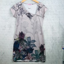 Smash Robe Droite Femme XL Violet Gris Floral Extensible Manches Asymétriques