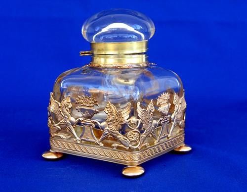 Encrier cristal et bronze - -,