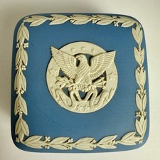 Wedgwood Blue Jasperware US Eagle Square Trinket Box Te-Ja's Exclusive  England