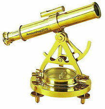 TÉLESCOPE ALIDADE AVEC BOUSSOLE NAUTIQUE ANCIEN LAITON MARINE DE COLLECTION...