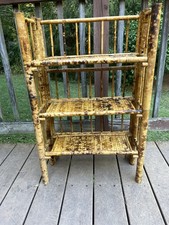Vintage Tiger Burnt Bamboo Folding 3 Tier bookshelf split bamboo etagere