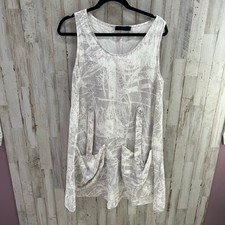 Kokomarina White Linen Blend Lagenlook Shift Dress Oversized Womens Size medium